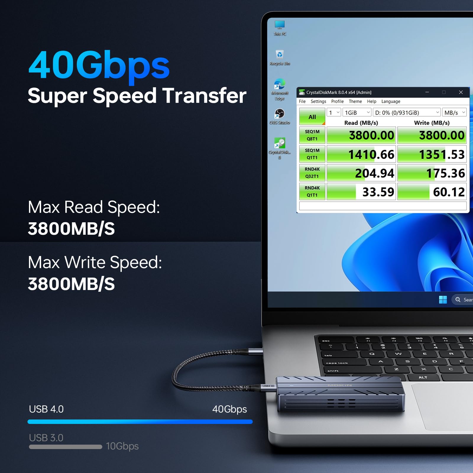 Enclosure M.2 NVMe Cooling Fan 40Gbps Thunderbolt Mac MOKiN - Dettaglio