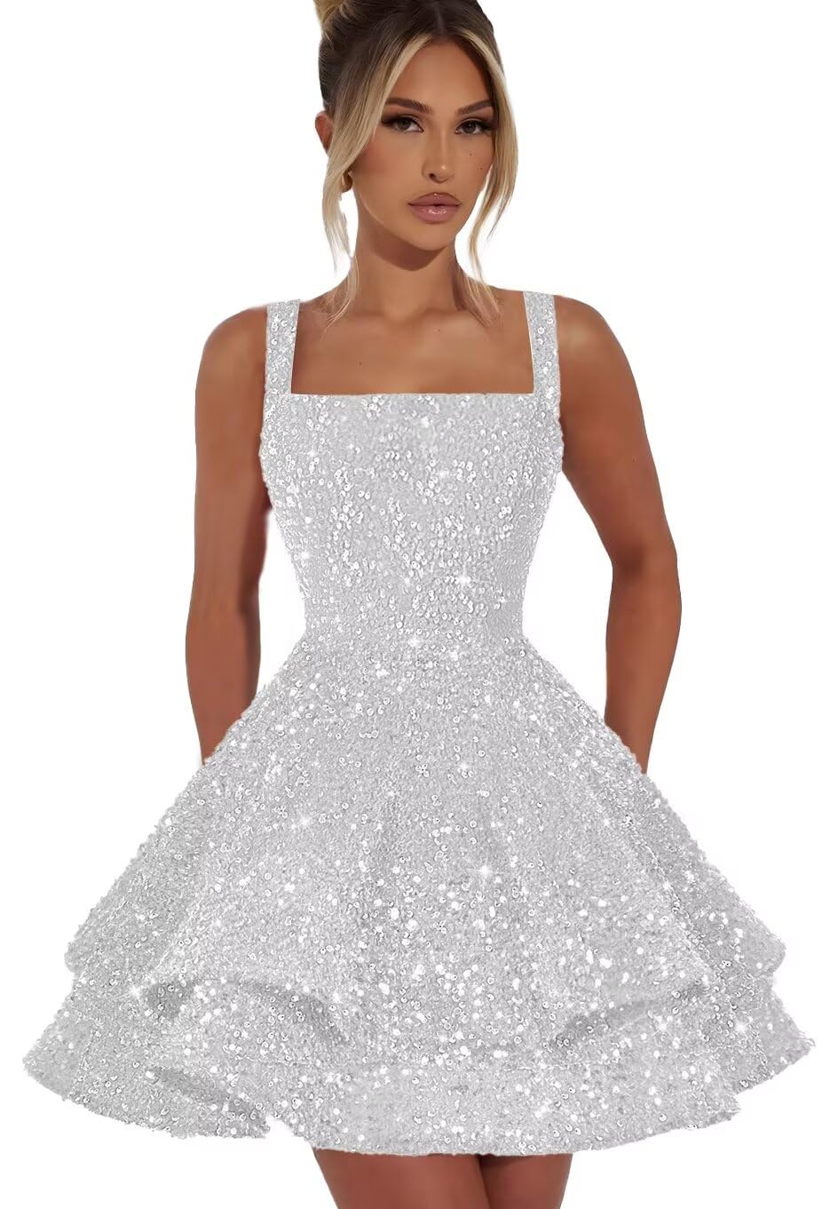 Short Homecoming Dresses for Teens Sparkly Sequin Spaghetti Strap Short Prom Dress Sweet 16 Cocktail Party Gown