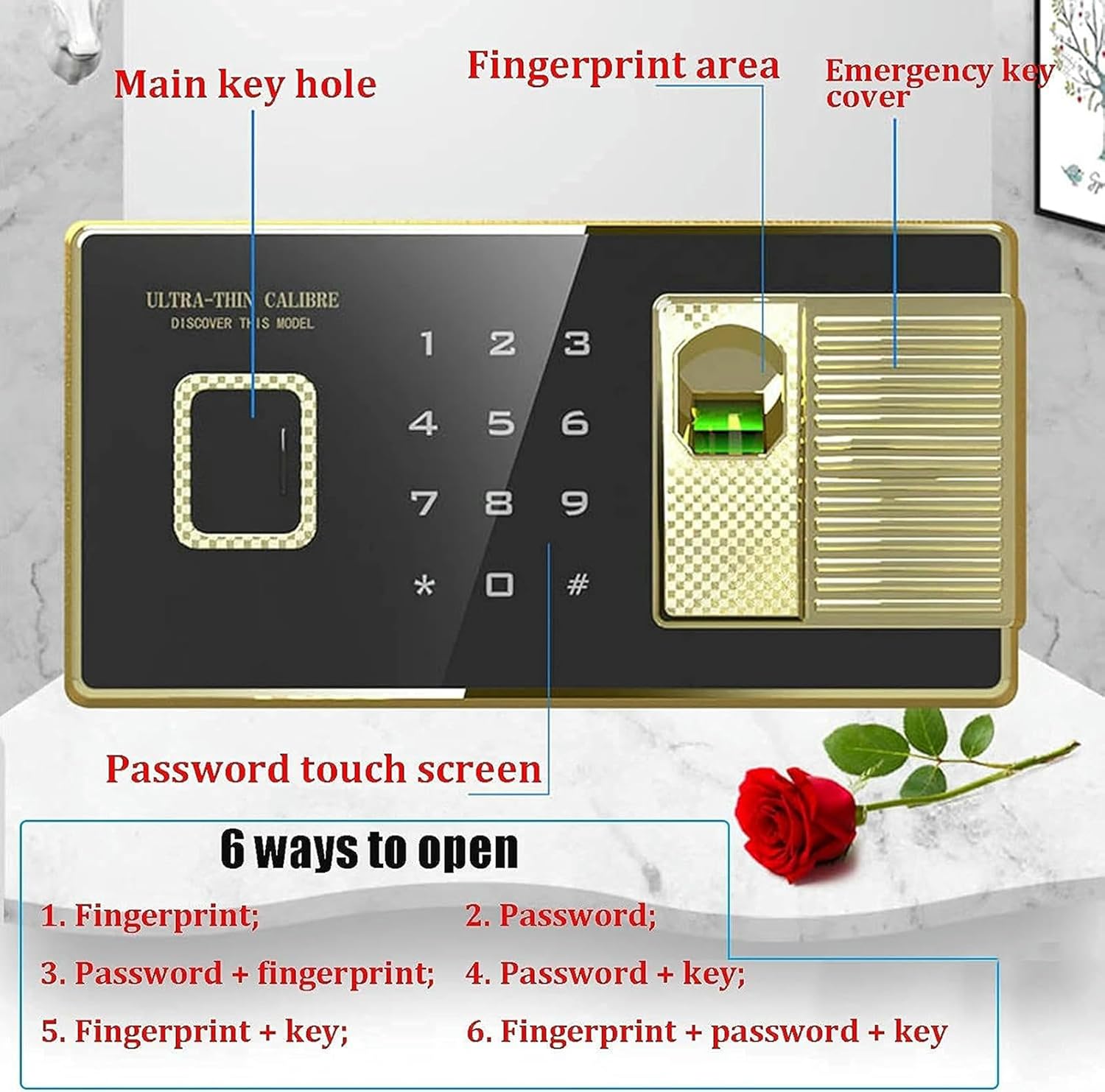 AMNOOL Strong Box To Fireproof, Waterproof, Safety, Digital Cabinet, Safe And Anti -Theft Steel Safe, Electronic Lock With Fingerprint Password, Alm Box, 70 * 43 * 36Cm