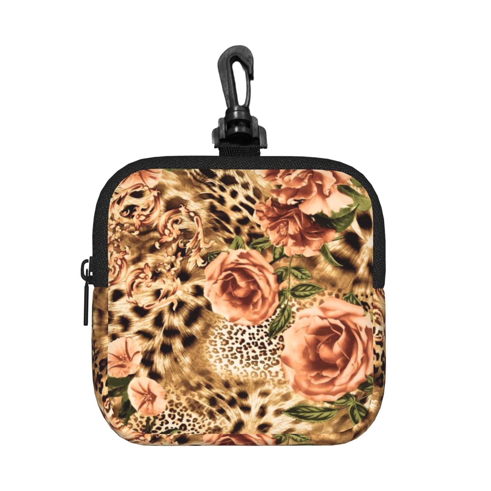 Ercgad Unisex Black Striped Leopard Print Square Storage Bag Travel Toiletry Cosmetic Organizer Pouch Lightweight Reusable