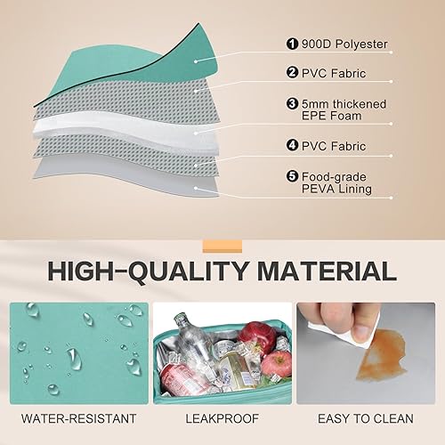 Miniatura 9 de Fmeida Bolsa de almuerzo, bolsa de almuerzo aislada para mujeres adultas, contenedor grande para lonchera, reutilizable, a prueba de fugas, bolsa de