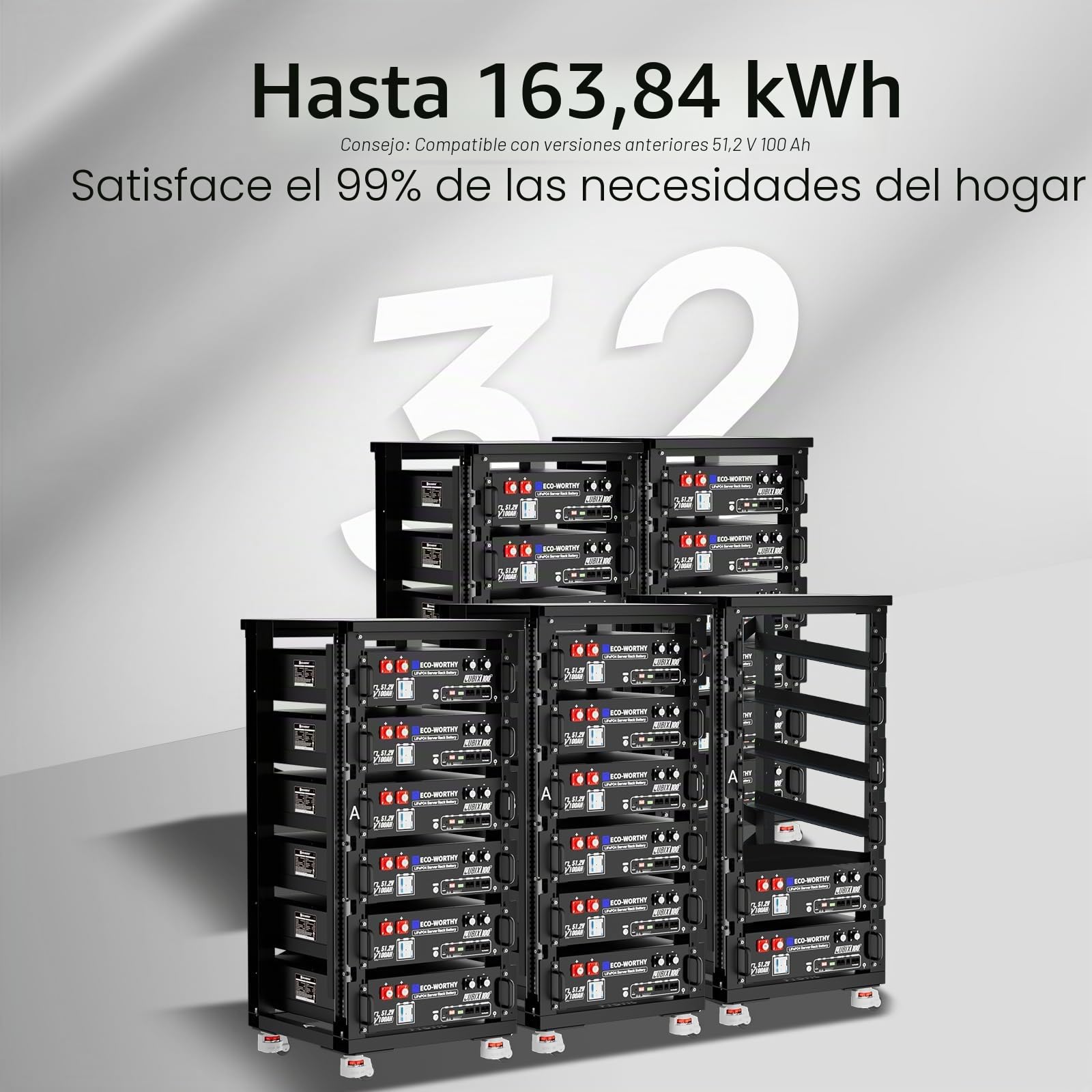 ECO-WORTHY Cubix100 LiFePO4 48V 100Ah Bluetooth IEC 62619 con BMS de 100A, bateria litio de 5,12kWh, armario para servidor, batería solar para sistema solar completo,sistema fotovoltaico, autocaravana
