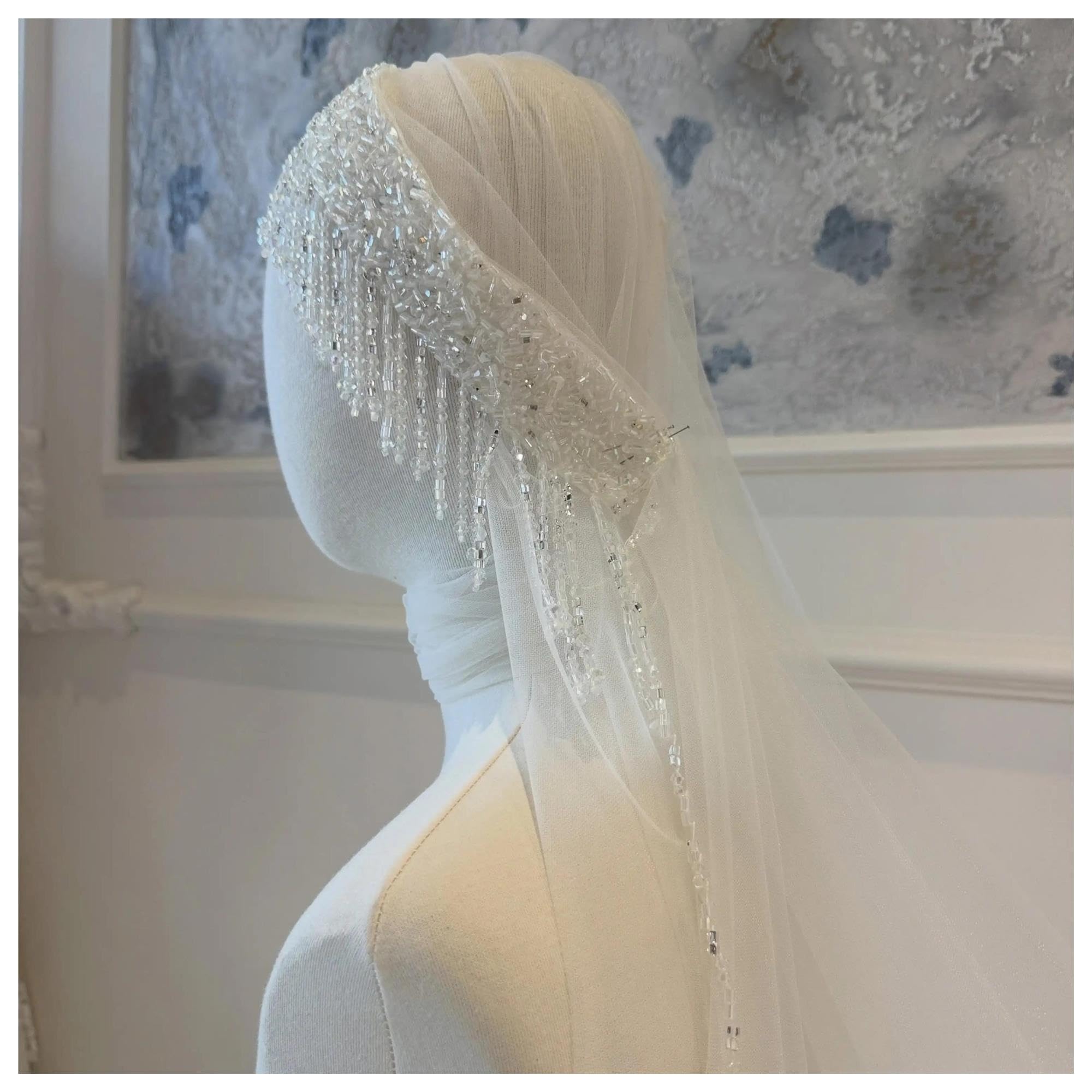 Velo da sposa cattedrale, fascia nappa di cristallo fatta a mano