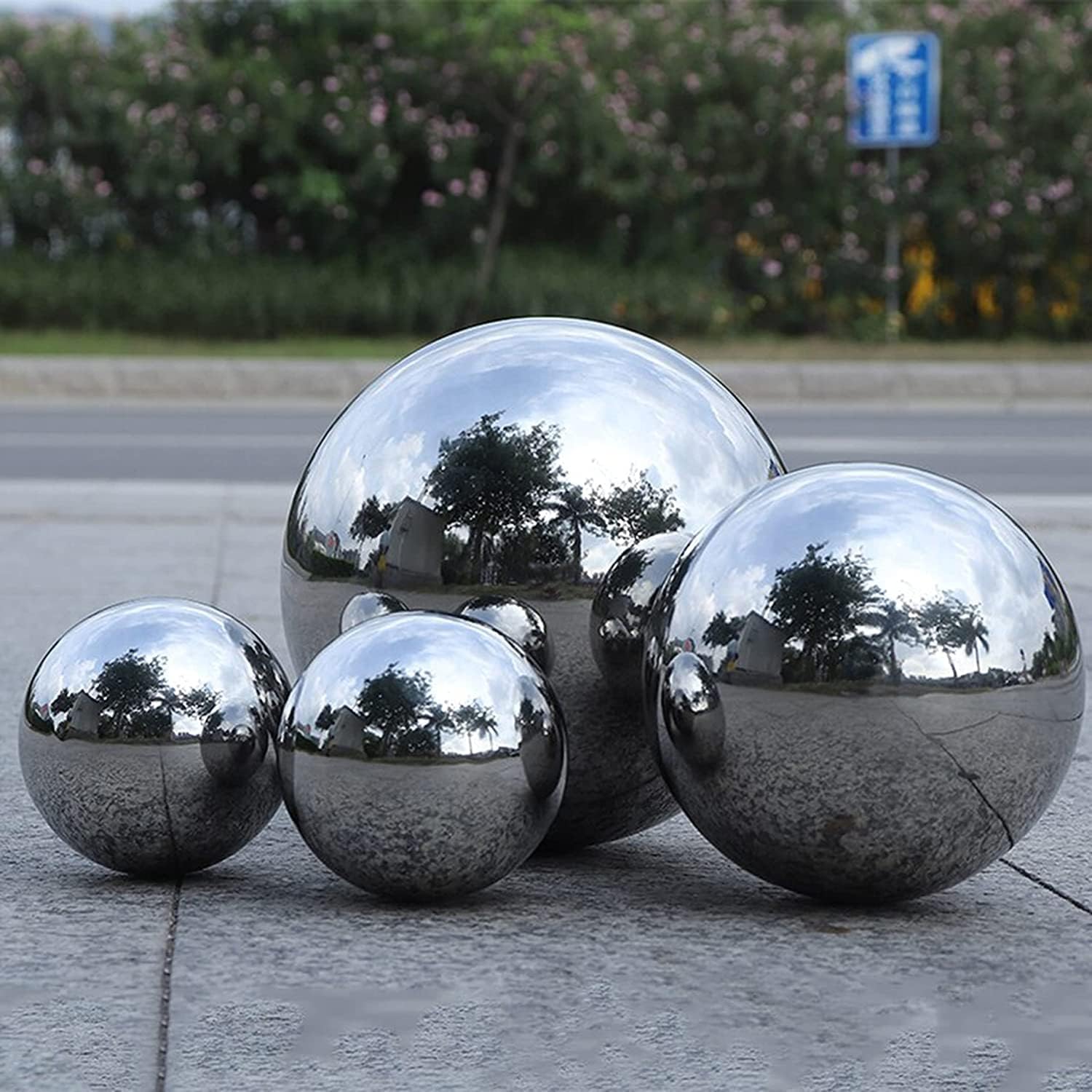 tradefirst Sphere Gazing Balls For Garden, Stainless Steel Silver Balls