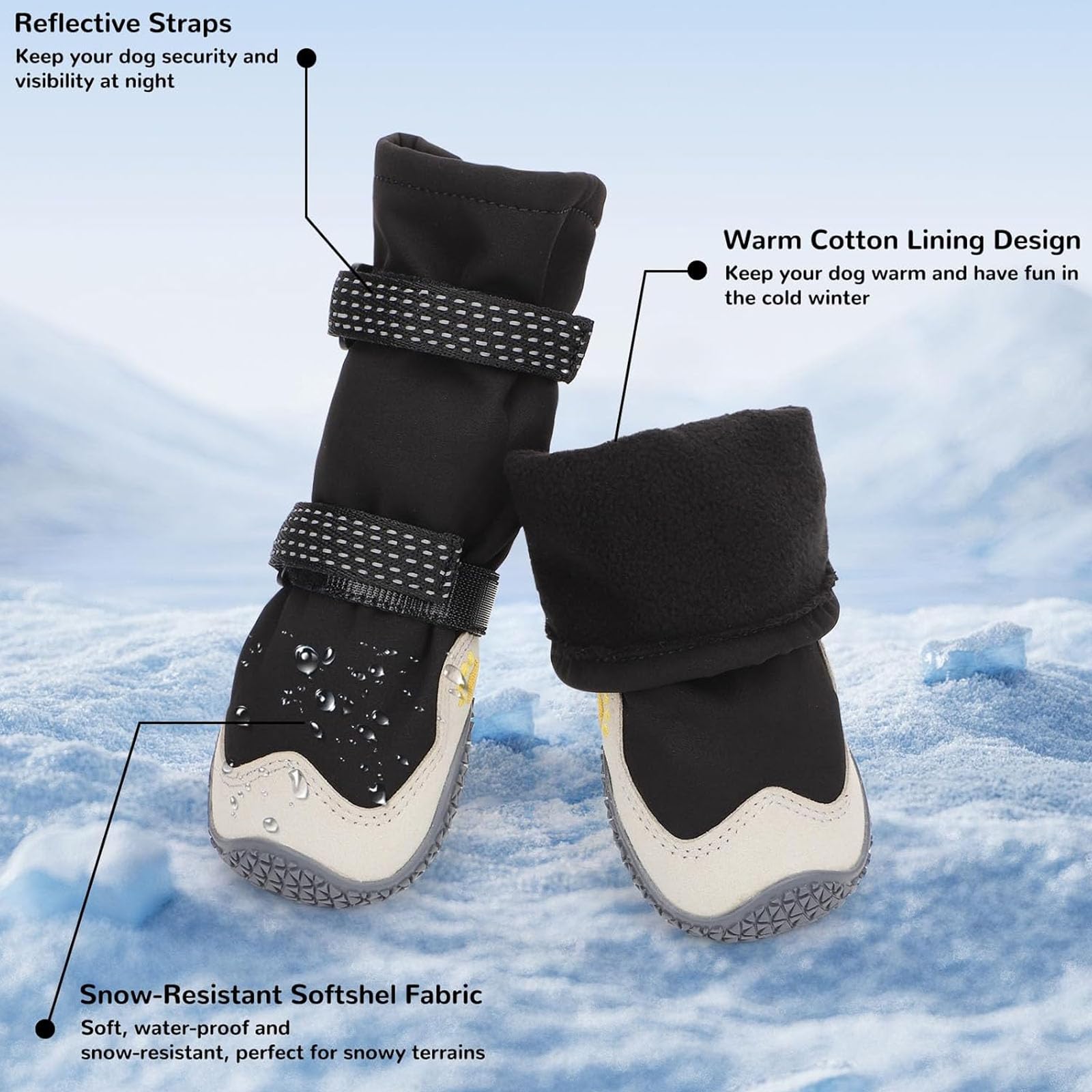 4Er-Set Hundeschuhe Für Große, Kleine Und Mittelgroße Hunde, wasserdichte, rutschfeste Hundeschuhe Und Pfotenschutz Mit Reflektierenden Riemen Für Heißen Asphalt,Weiß,3XL