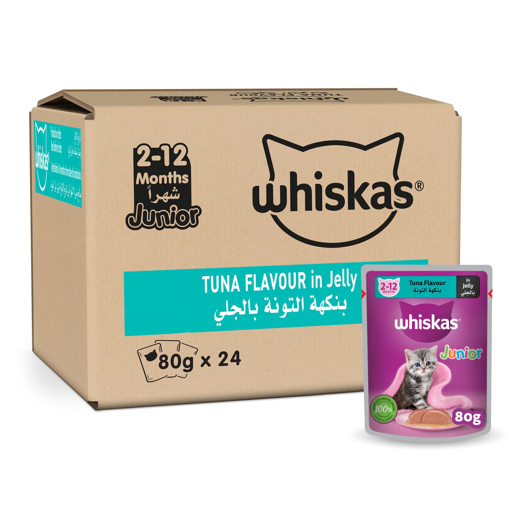 Whiskas Junior Tuna in Jelly, Wet Kitten Food Pack of 24x80g, for Kittens from 2 to 12 months, for a Complete Nutrition