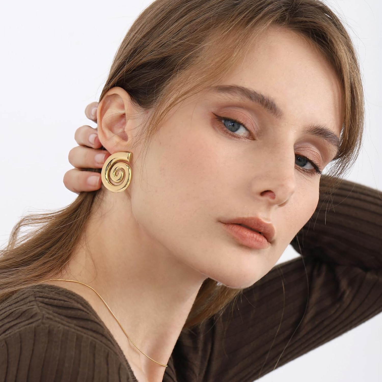 Gold Sliver Chunky Statement Earrings for Women - Spiral Swirl Vintage Stud Earrings, Trendy Chunky Jewelry | Summer Boho Beach Jewelry - Image 3