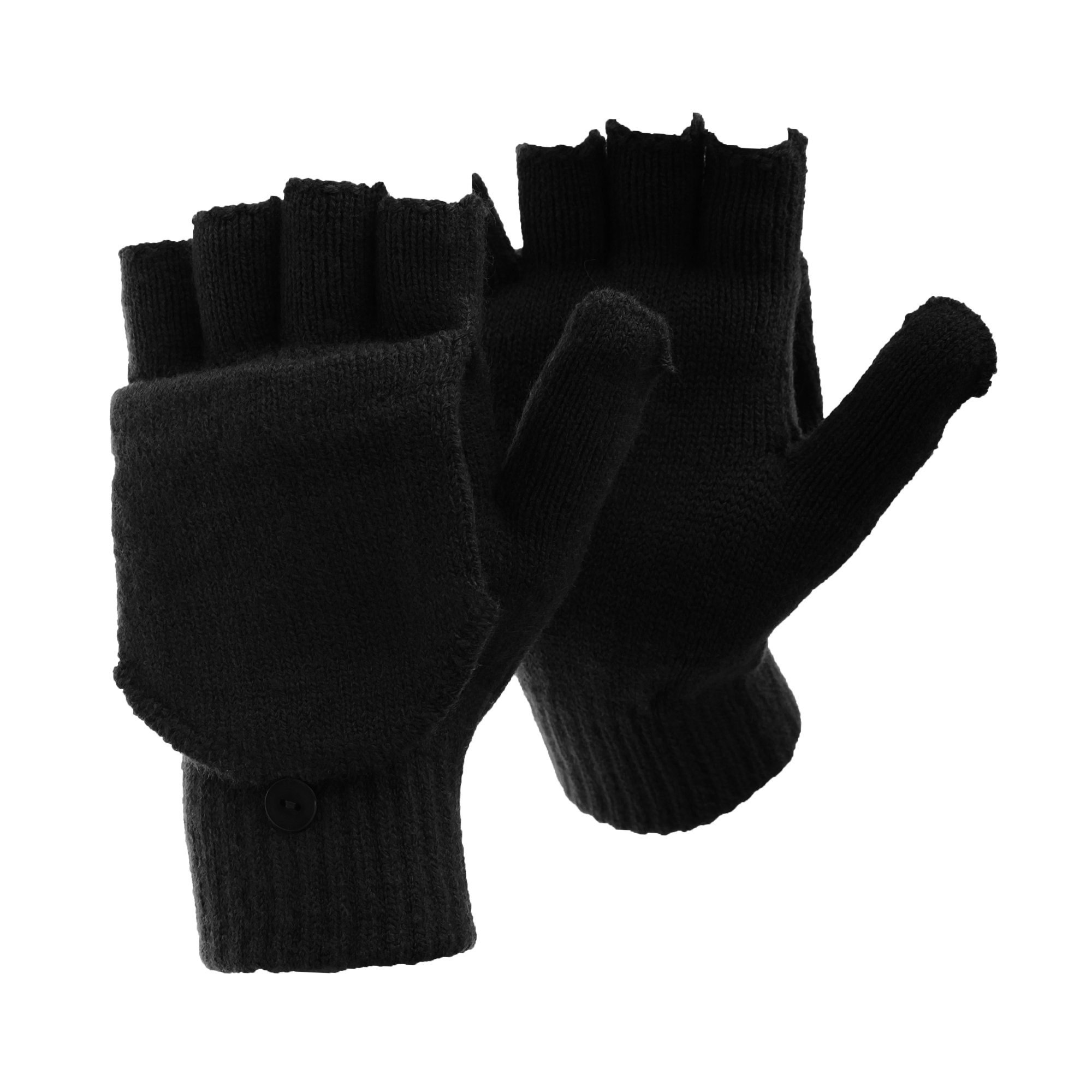 Floso® Mens Plain Thermal Winter Capped Fingerless Gloves