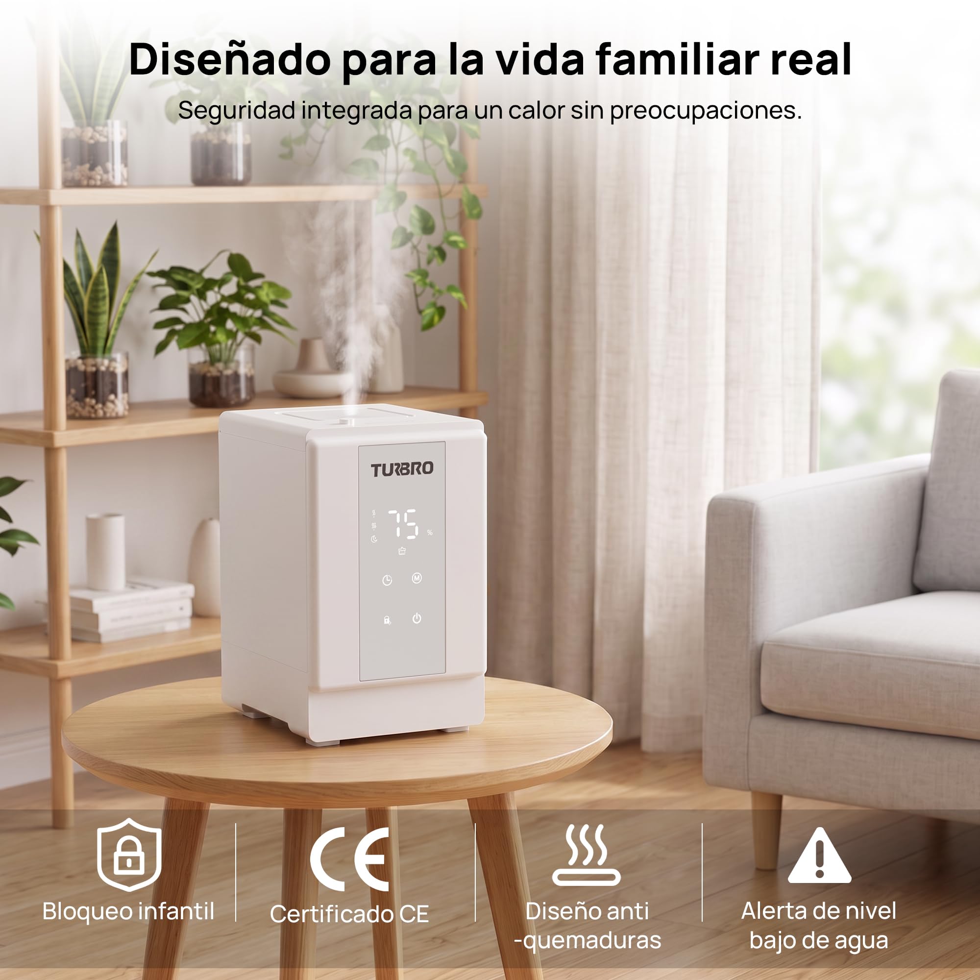 TURBRO 4L/1Gal 304 Stainless Steel Steam Humidifier, Warm Mist Humidifier for Bedroom Baby Nursery, 500 ml/h Output, Safe Dishwasher, Easy to Clean, GLS04