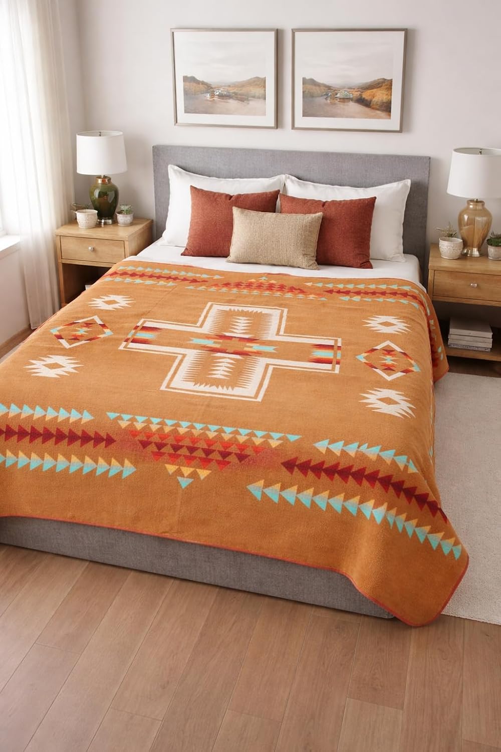 Alpaca Wool Blanket 90 x 78 Inches | Reversible 2-in-1 Throw | Thick, Ultra Soft, Breathable & Hypoallergenic | Non-Itchy | Handmade in Ecuador | Andean Design(Beige)