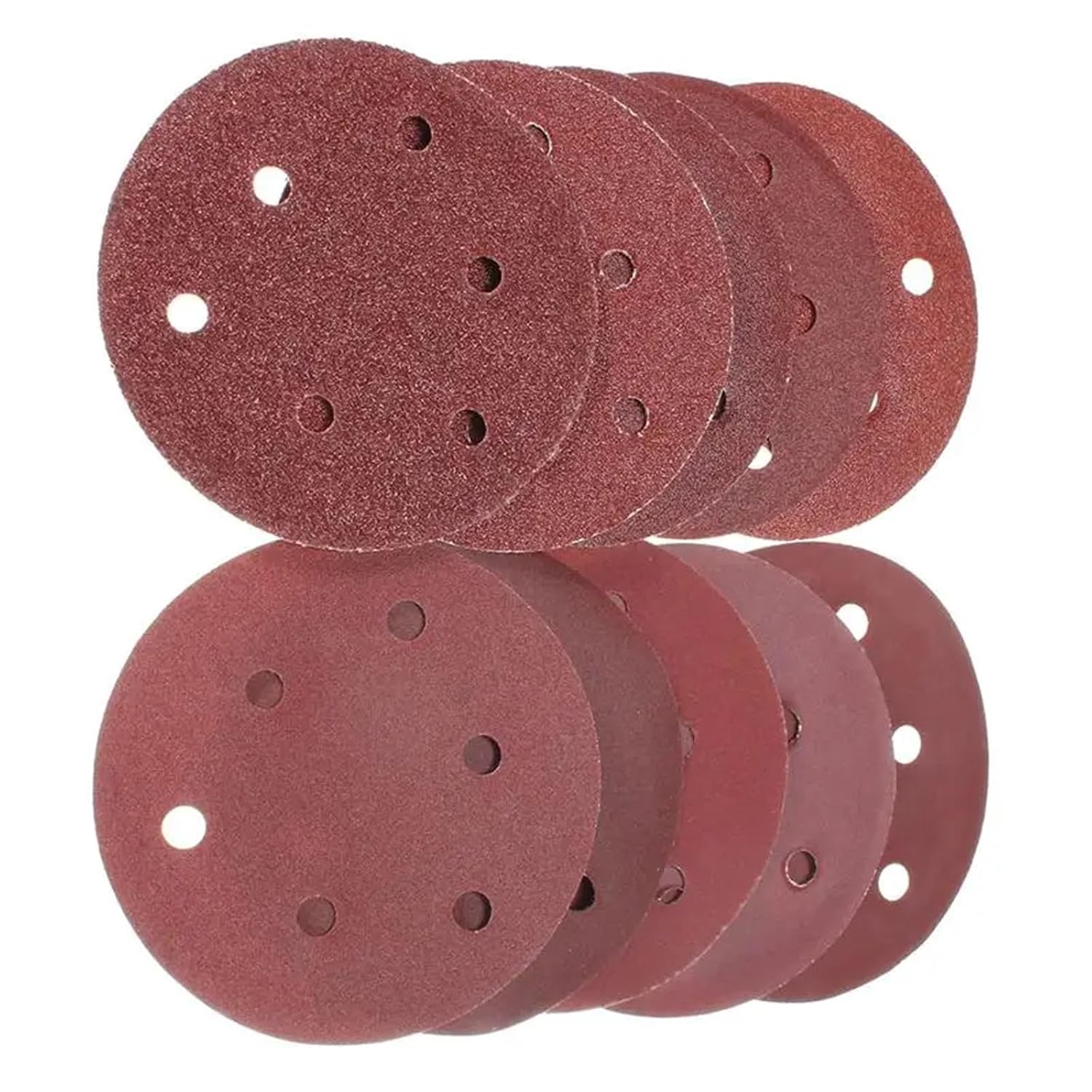 100PCS 5 Inch 6 Hole Red Sanding Disc with Hook Loop Sandpaper 40-1000 Grits Grinding Abrasive Tools Accessories