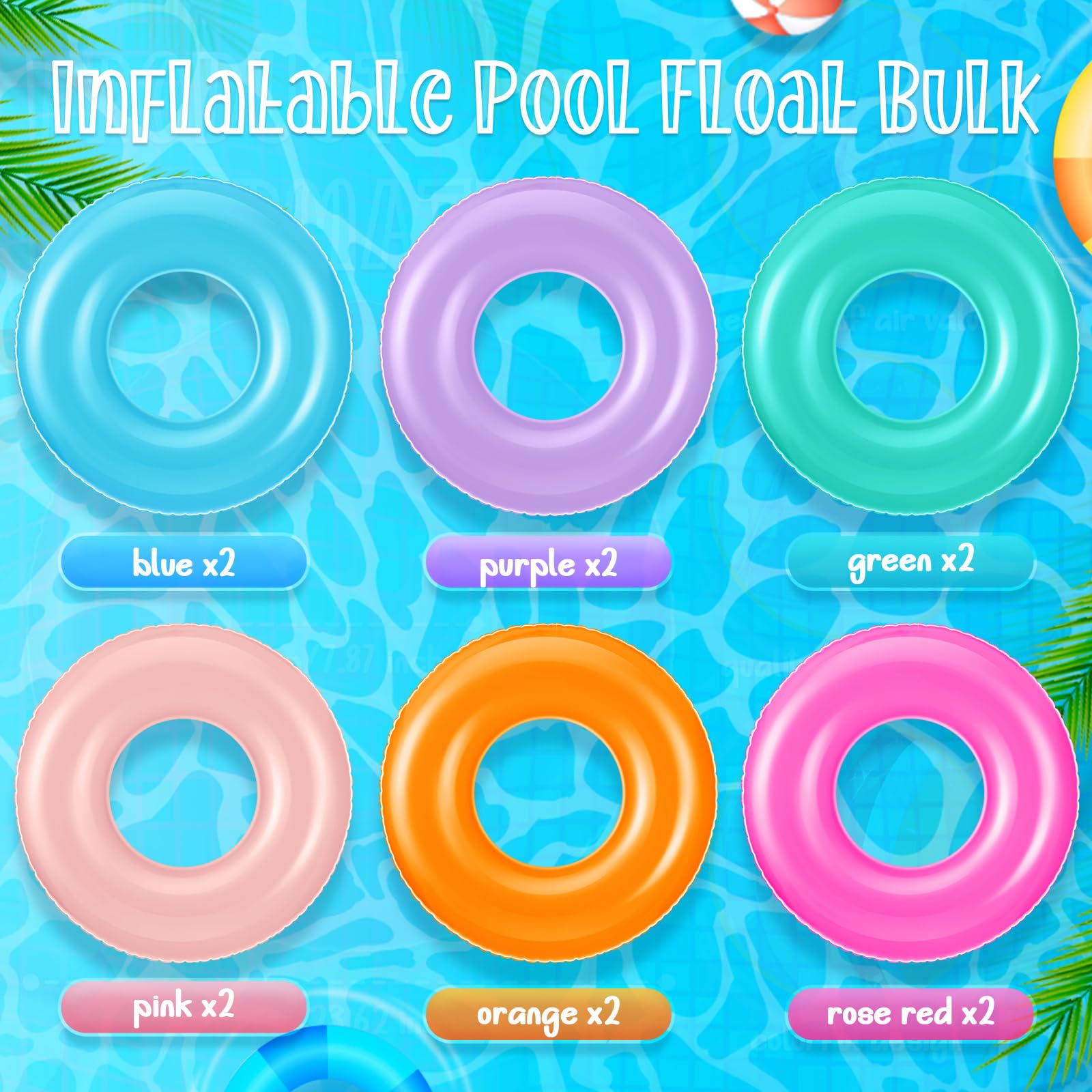 Gemscream Petit flotteur gonflable de piscine en vrac de 60 cm avec anneau de natation - Tube gonflable coloré pour adultes - Vacances d'été - Plage - Rivière - enterrement de vie de jeune fille