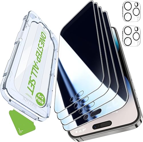 Miniatura 18 de iGluz Paquete de 4+2 protectores de pantalla de privacidad para iPhone 15 Pro Max con protector de lente de cámara de 6.7 pulgadas, 9H + vidrio