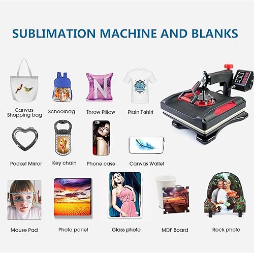 Miniatura 6 de Máquina de prensa de calor 5 en 1 de 15 x 15 pulgadas, máquina digital de prensado de camisetas de 360, impresora multifunción de sublimación de