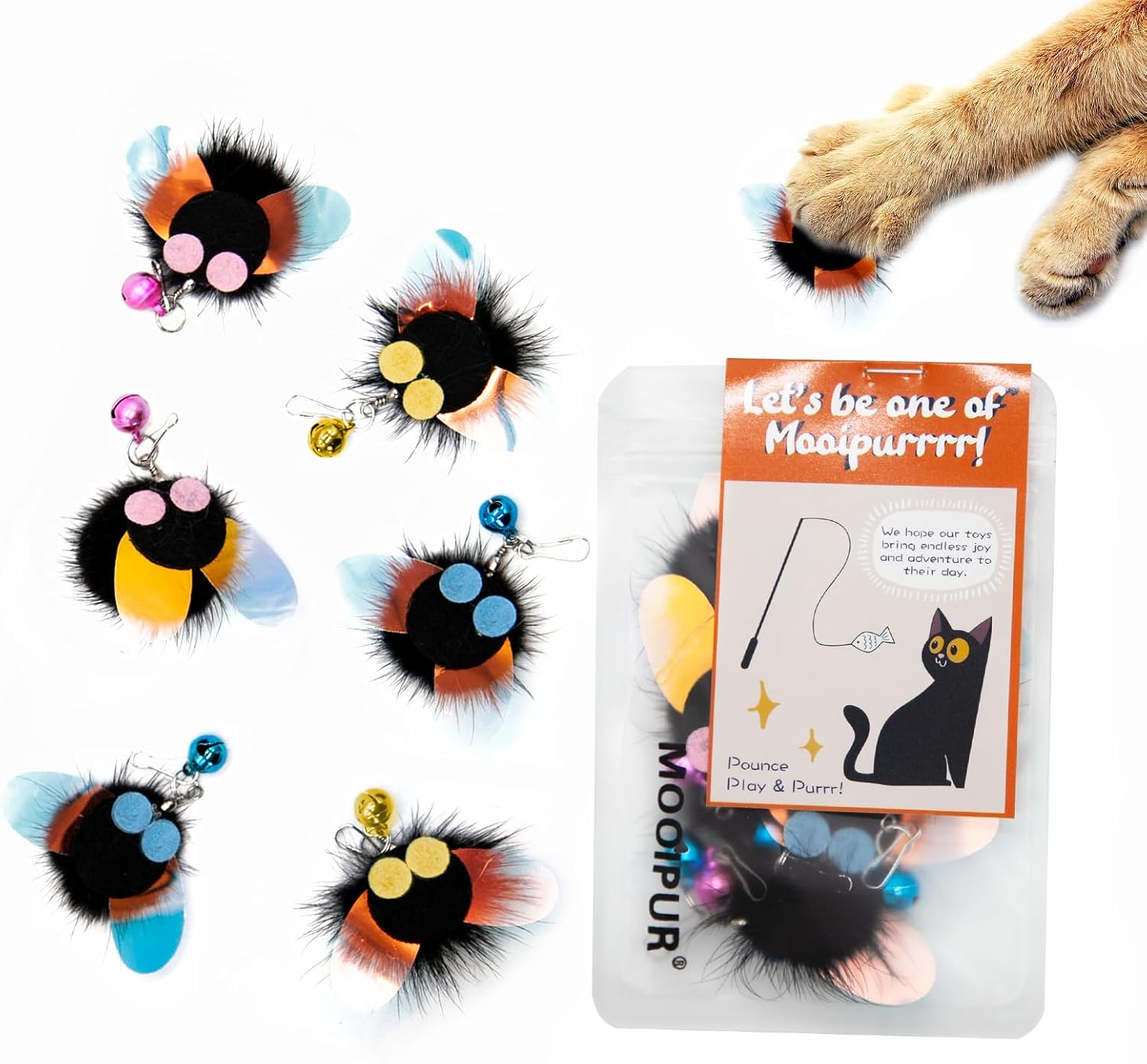 Cat Toy, Shiny Insect Refills for Cat Wand Toy, 9PCS Replacements with Bells for Cat Fishing Pole Toy, Interactive Cat Toy Lightweight, Chase and Exercise (Insects + Ball Set)
