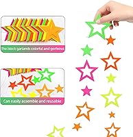 Vista 3 de Guirnaldas de Papel Neón de 102 pies, Serpentinas con Estrellas Huecas, Decoraciones de Luz Negra que Brillan en la Oscuridad, Recuerdos Reactivos a