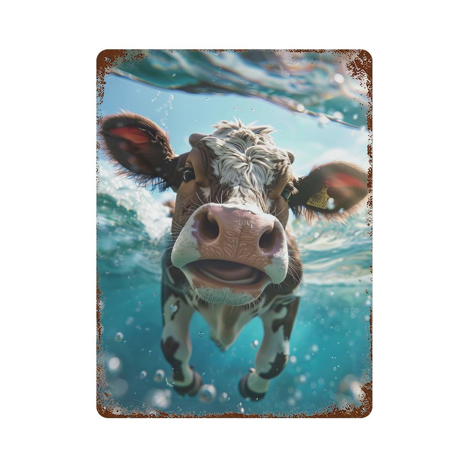 Cow Sea 15.7"x11.8" Vintage Rust Metal Sign, Shabby Chic Decor for Garage, Bar And Workshop Decor