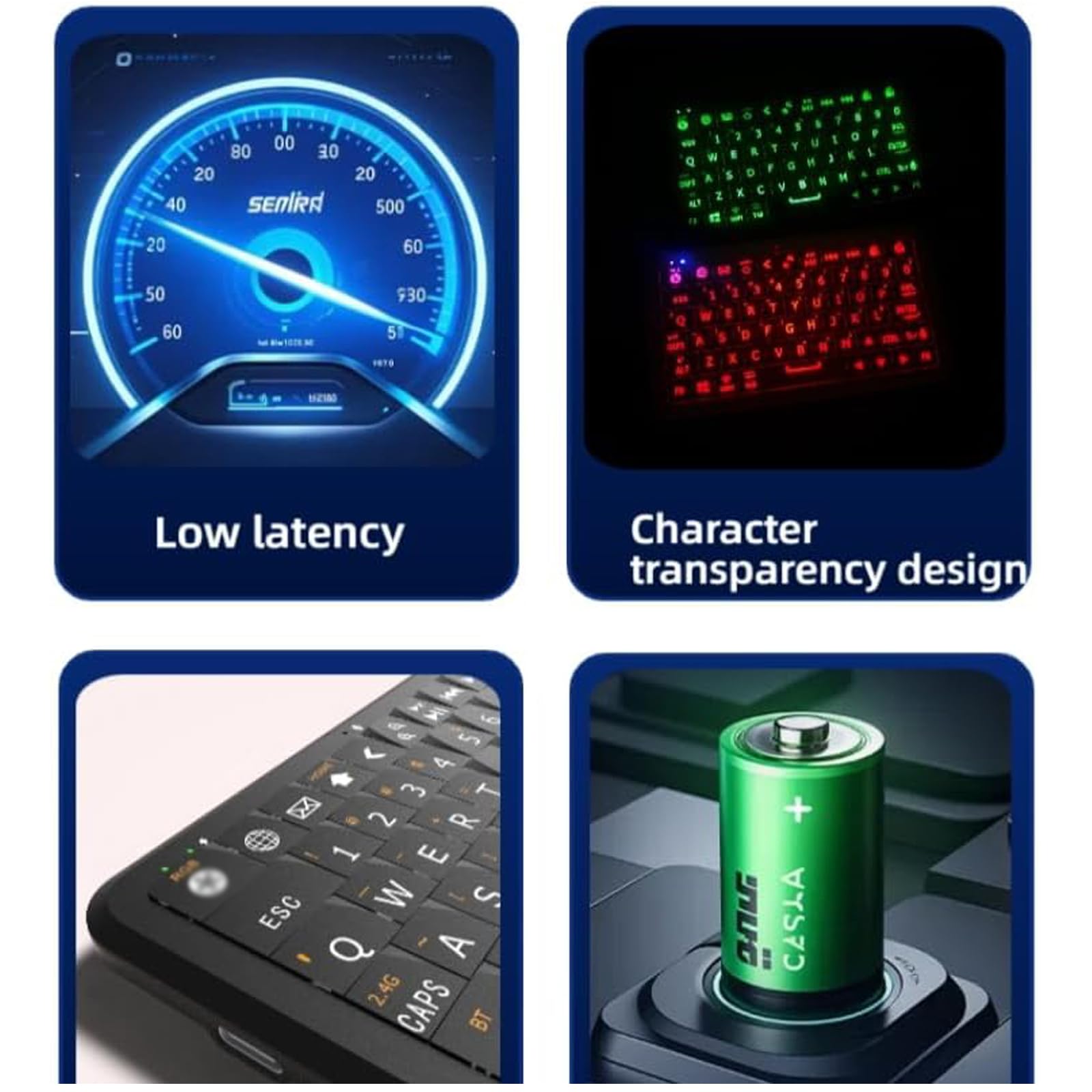 Generico Mini tastiera Bluetooth 5.0/2,4 GHz, sensore giroscopico, 64 tasti, portatile da viaggio, retroilluminazione RGB, ricaricabile tramite Type-C, compatibile con Windows, iOS e Android (NERO)