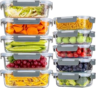 KUMD Glasbehälter mit Deckel 20-teilig, 10er Set Meal Prep Boxen Glas