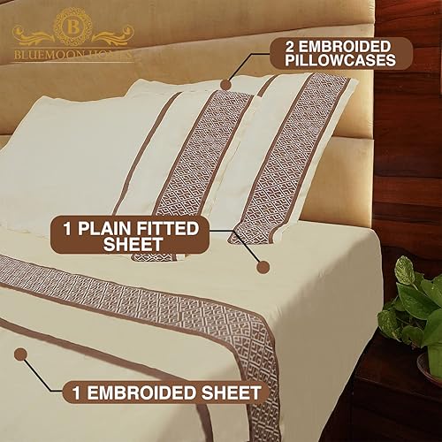 Miniatura 4 de Sábanas de algodón egipcio tamaño Queen de 1000 hilos, 4 piezas, suaves y cómodas, juego de ropa de cama tamaño Queen de calidad de hotel, se adapta