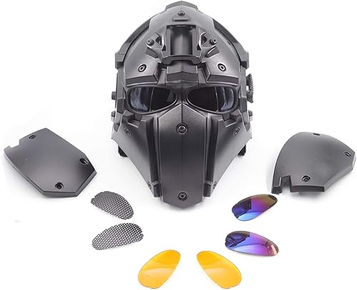 Miniatura 8 de iMeshbean Máscara protectora de cara completa, casco táctico de Airsoft con visera para caza, paintball, cosplay, película, utilería