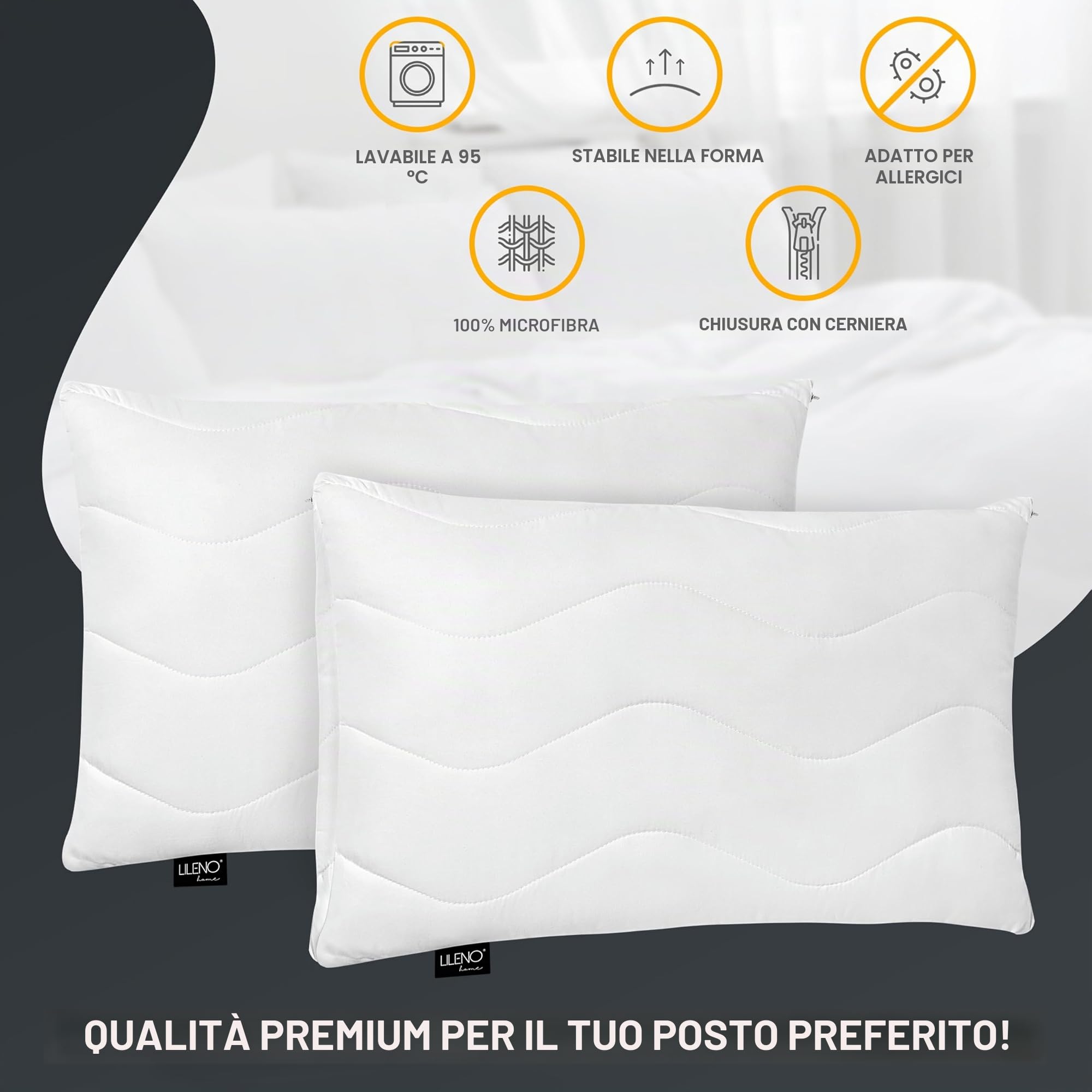 LILENO HOME Cuscino 70 x 90 cm [Set di 2] come Cuscino da Letto o Decorativo con Cerniera per la Regolazione, Lavabile fino a 95°C, Cuscino per Divano e Decorativo per Divano / Letto