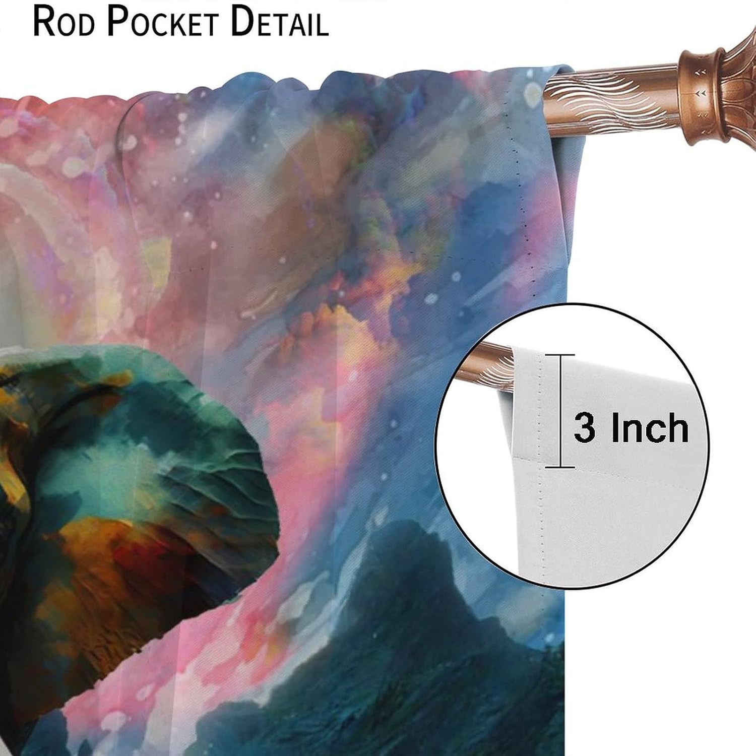 Rustic Wildlife Elephant Curtains for Living Room, Fantasy Galaxy Watercolor Nature Landscape Animal Elephant Rod Pocket Thermal Insulated,Window Drapes 2 Panels 72" L x 31.5" W
