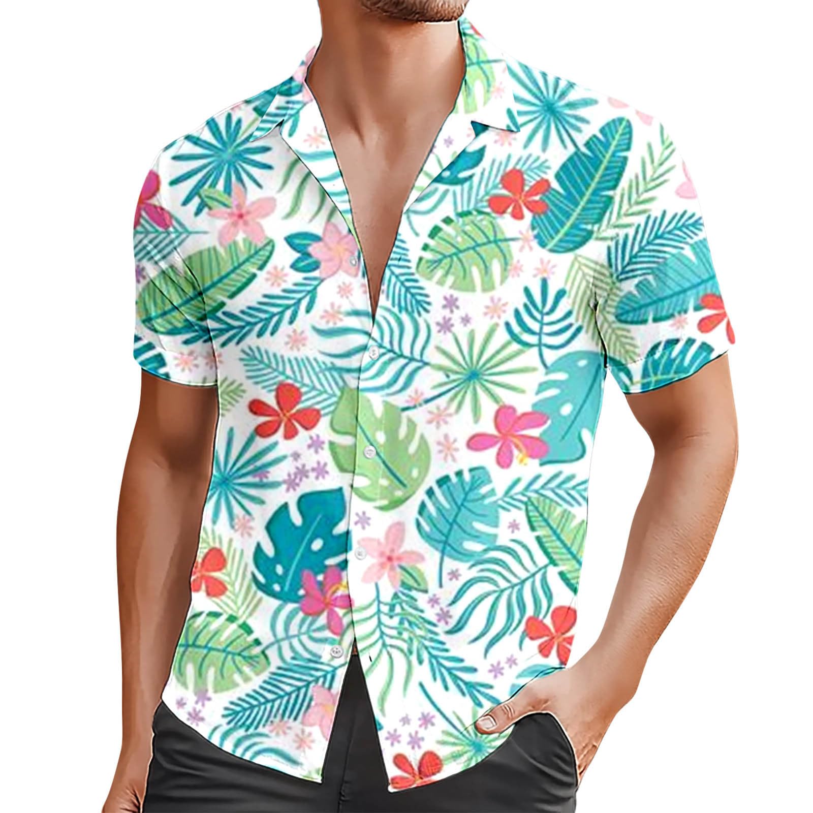 Chemise Homme, D'Été Décontractée pour, Imprimé Floral Et Feuilles, Col Cubain, Boutonnée, pour La Maison, La Plage Et L'extérieur, Design Moderne Épuré