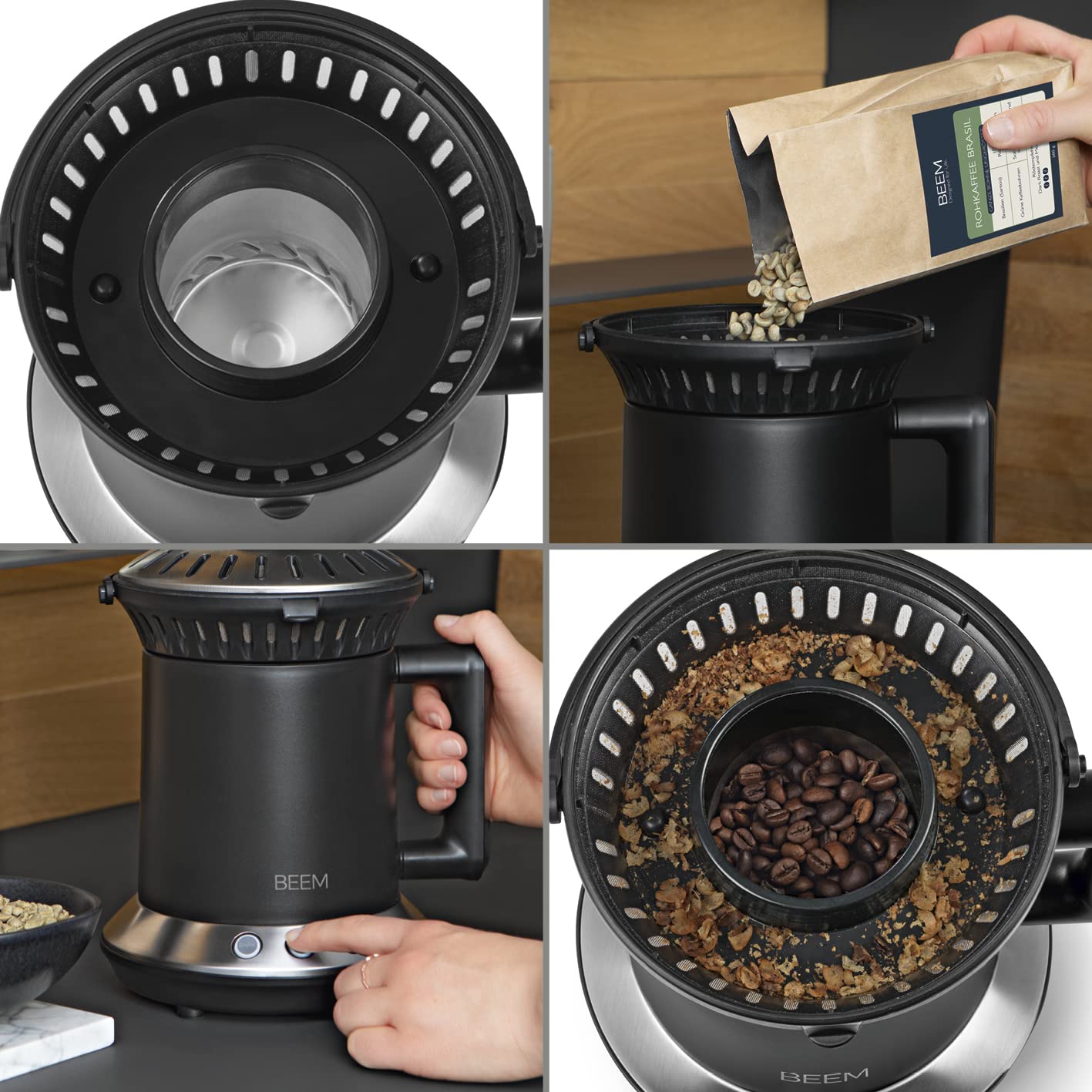BEEM ROAST Kaffeeröster | 2 Röstgrade einstellbar | Intervallröstung [Edelstahl, Borosilikatglas]