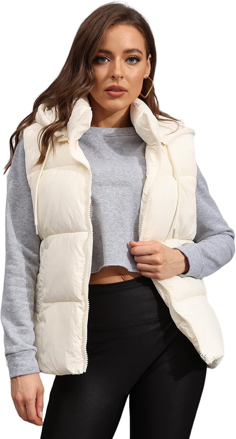 Tanming Black Puffer Vest Women Zip Up Lightweight Sleeveless Winter Outerwear Vests with Hood Tanming Black Puffer Vest Women Zip Up Lightweight Sleeveless Winter Outerwear Vests with Hood