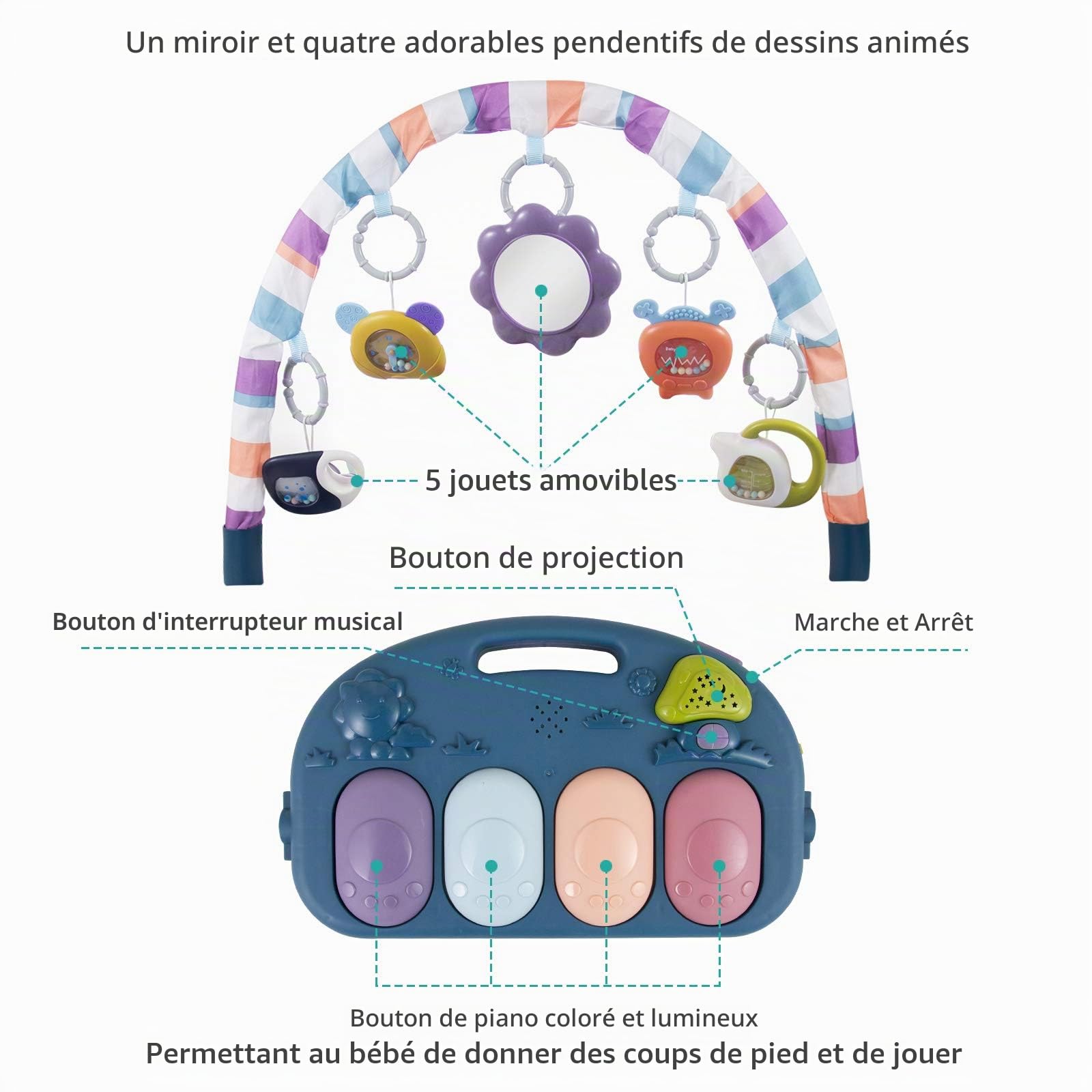 Tapis de jeu pour bébé - Jouet d'activité pour nouveau-né avec piano - Tapis de jeu pour tout-petits (rose)