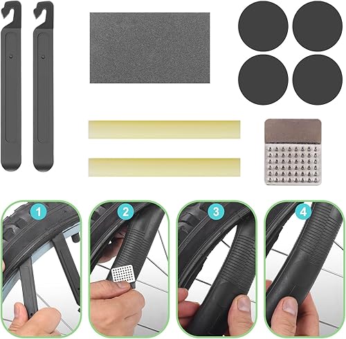 Miniatura 5 de Teyssor Bolsa de reparación de bicicletas con bomba de neumáticos, kit de herramientas de reparación de neumáticos de bicicleta, bolsa de