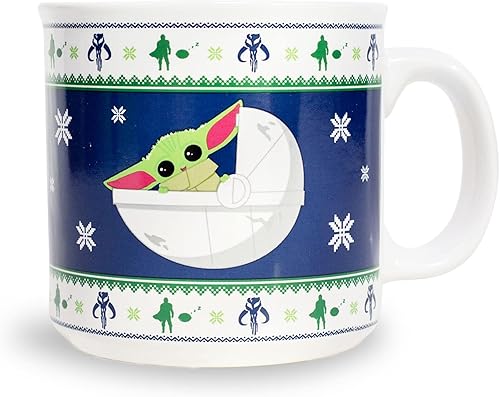 Silver Buffalo Star Wars: The Mandalorian Grogu Holiday Sweater - Taza de café para café expreso, té, capacidad para 20 onzas