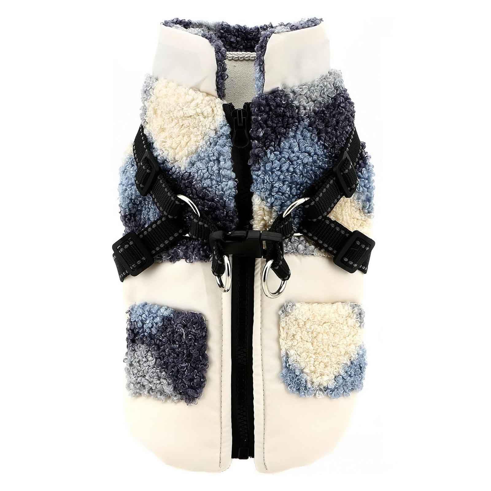 Hundejacke Wintermantel Mit Geschirr, Warmes Fleece, Winddicht, Reflektierende Weste, Geeignet Für Mittelgroße Und Große Hunde Spaziergänge Im Freien,Beige,5XL