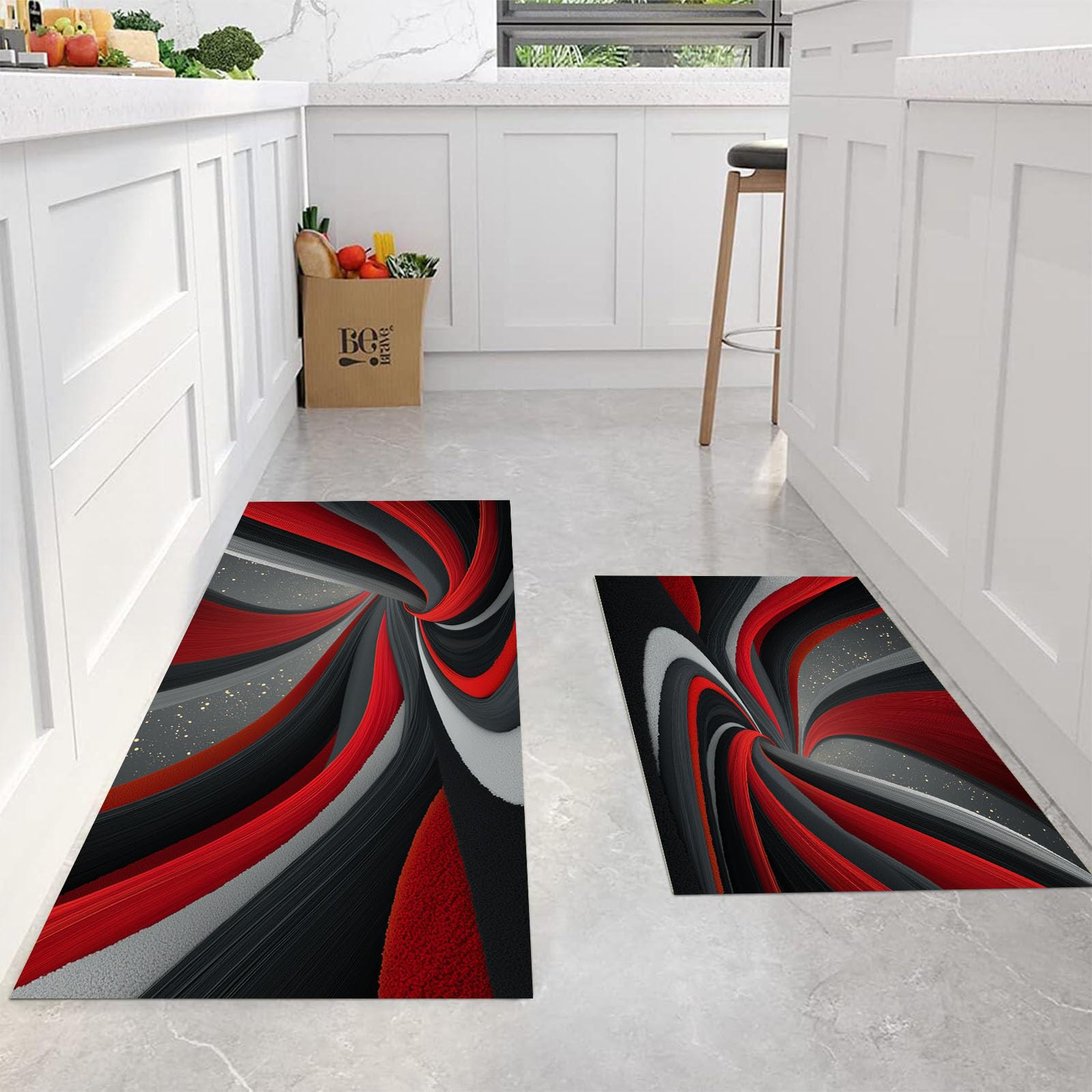 Tapis de cuisine lavable antidérapant lot de 2 lignes abstraites