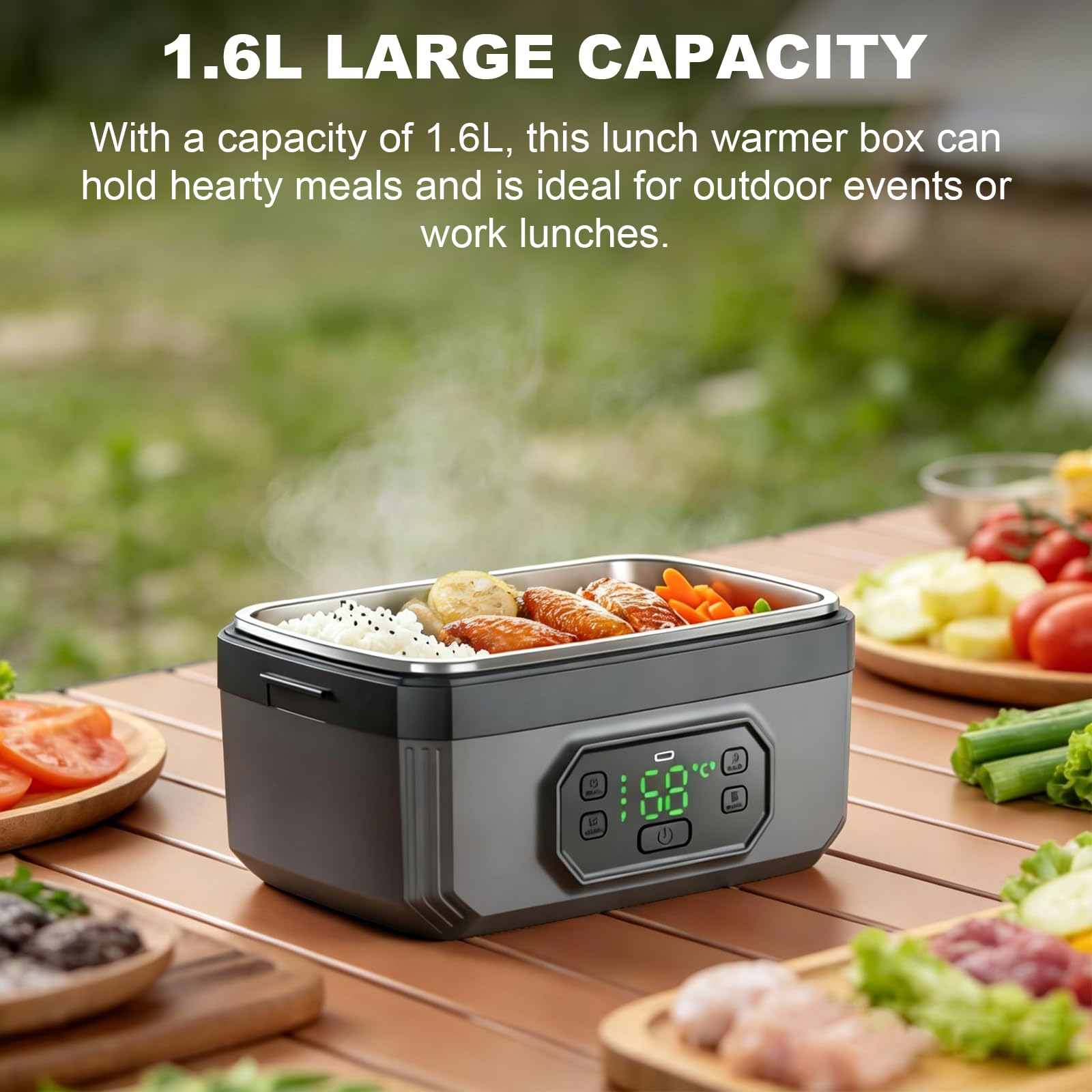 LIROPAU Contenitore per il pranzo elettrico, portatile, 1,6 l, con timer e funzione di riscaldamento regolabile, per lavoro, famiglia, campeggio, ufficio, auto, viaggi, cantieri