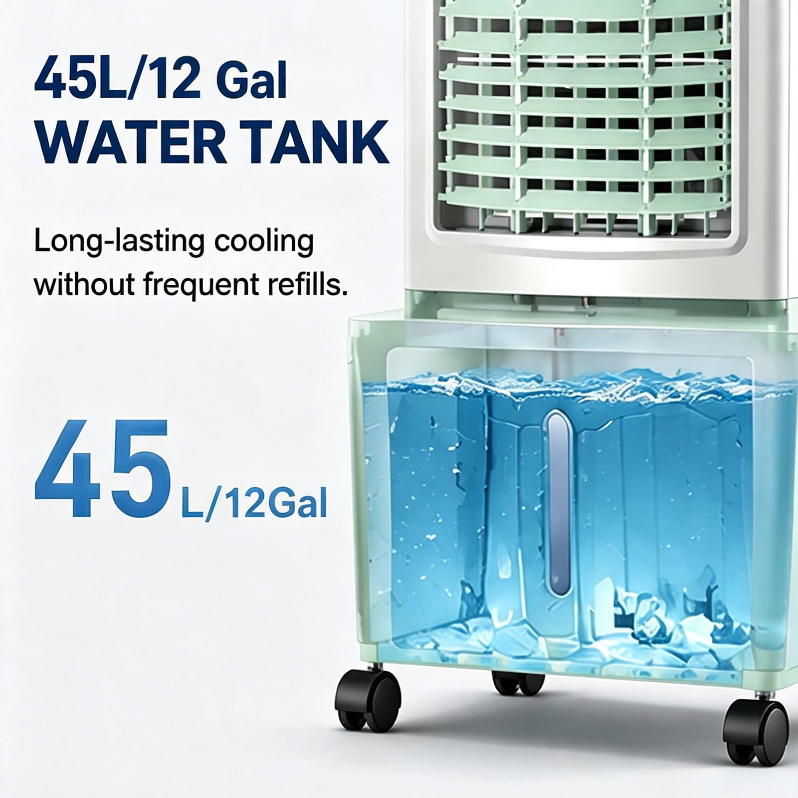 Enfriador de Aire para El Hogar, Climatizador con Tanque de 45 L | Amplio Flujo de Aire, Ruedas Giratorias de 360° para el Hogar, Oficina, Dormitorio, Sala de Estar y Cocina 93 x 47 x 35 cm