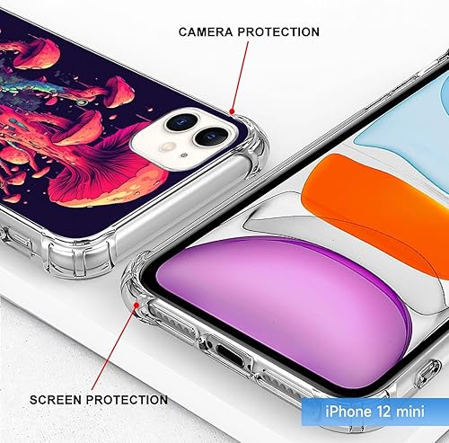 Miniatura 6 de Xioolia Transparent Case Compatible with iPhone 12 Mini Designer Colored Mycelium Mushroom-Art cc9 Design Shock-Absorbing Anti-Scratch Clear with