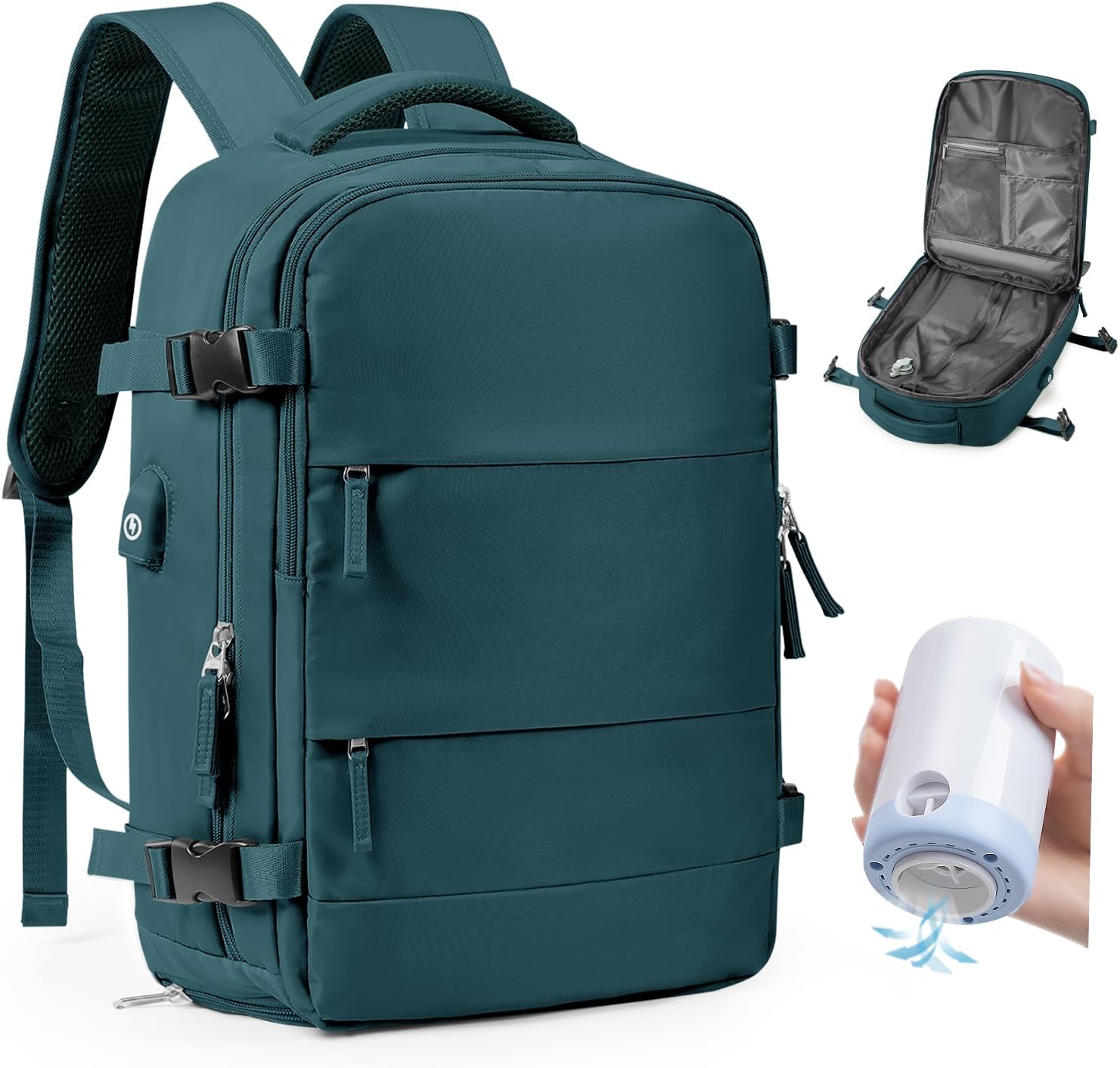 bergsalz Sac a Dos Sous Vide Voyage Bagage Cabine 45x36x20 Easyjet, Sac a Dos Compression Voyage Cabine Avion Sous Vide,Sac Airbag Voyage Sous Vide Avec Pompe Bleu Paon