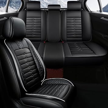 Car Seat Covers for Kia Spectra 2006-2009, Leather Waterproof All-Season Universal Seat Protectors with Airbag Car Seat Cover,Full Set Car AccessoriesBlack+White,5 Seats