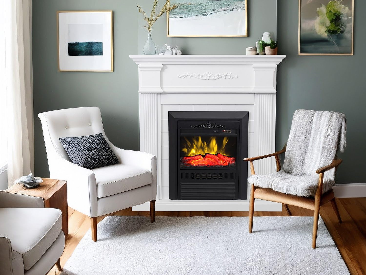 Vente-unique - Caminetto elettrico da appoggio con mantello L98 x P26 x H100,8 cm Bianco - OTEMANU
