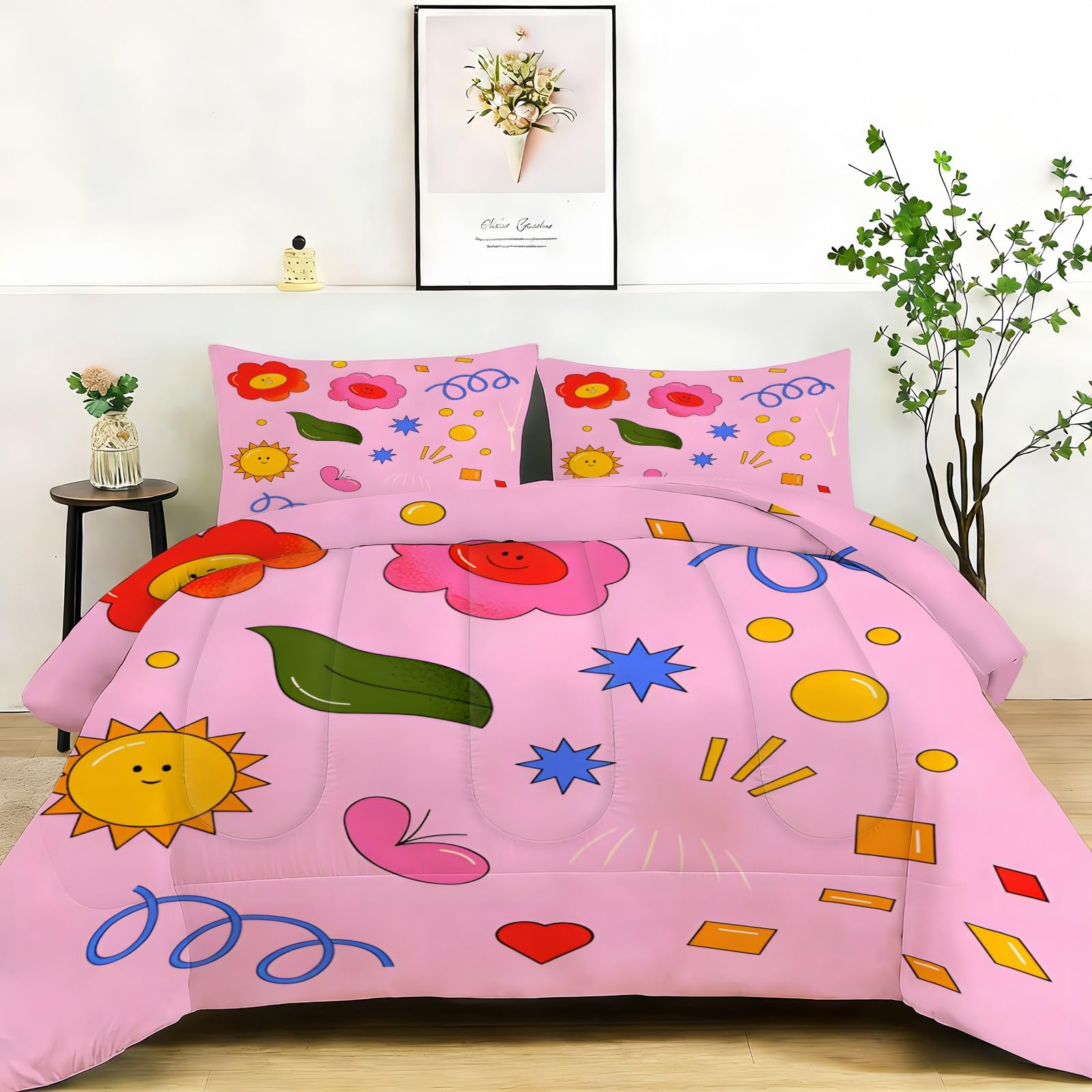 Genérico Edredon Cama 135 Objetos Coloridos Edredón Nordico Adulto sin Funda Reversible Infantil Estampado Suave Ligero Transpirable Duvet 220x220 cm Incluye 2 Fundas de Almohada 50x75 cm YUb466