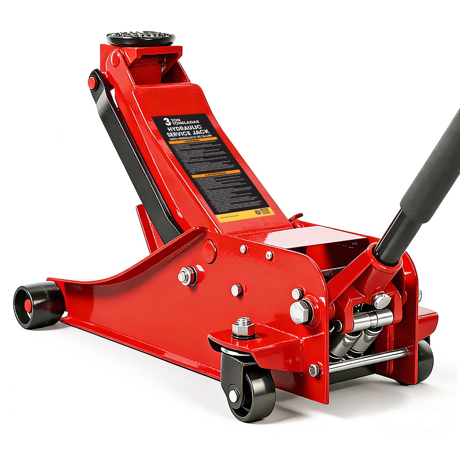Jack Boss 3 Ton Floor Jack, 6600LBS Capacity Hydraulic Car Jack, Low Profile Portable Jack with Dual Pumps, Quickly Lift Steel Service Jack, Lifting Range 3-1/8" Min to 20" Max Red