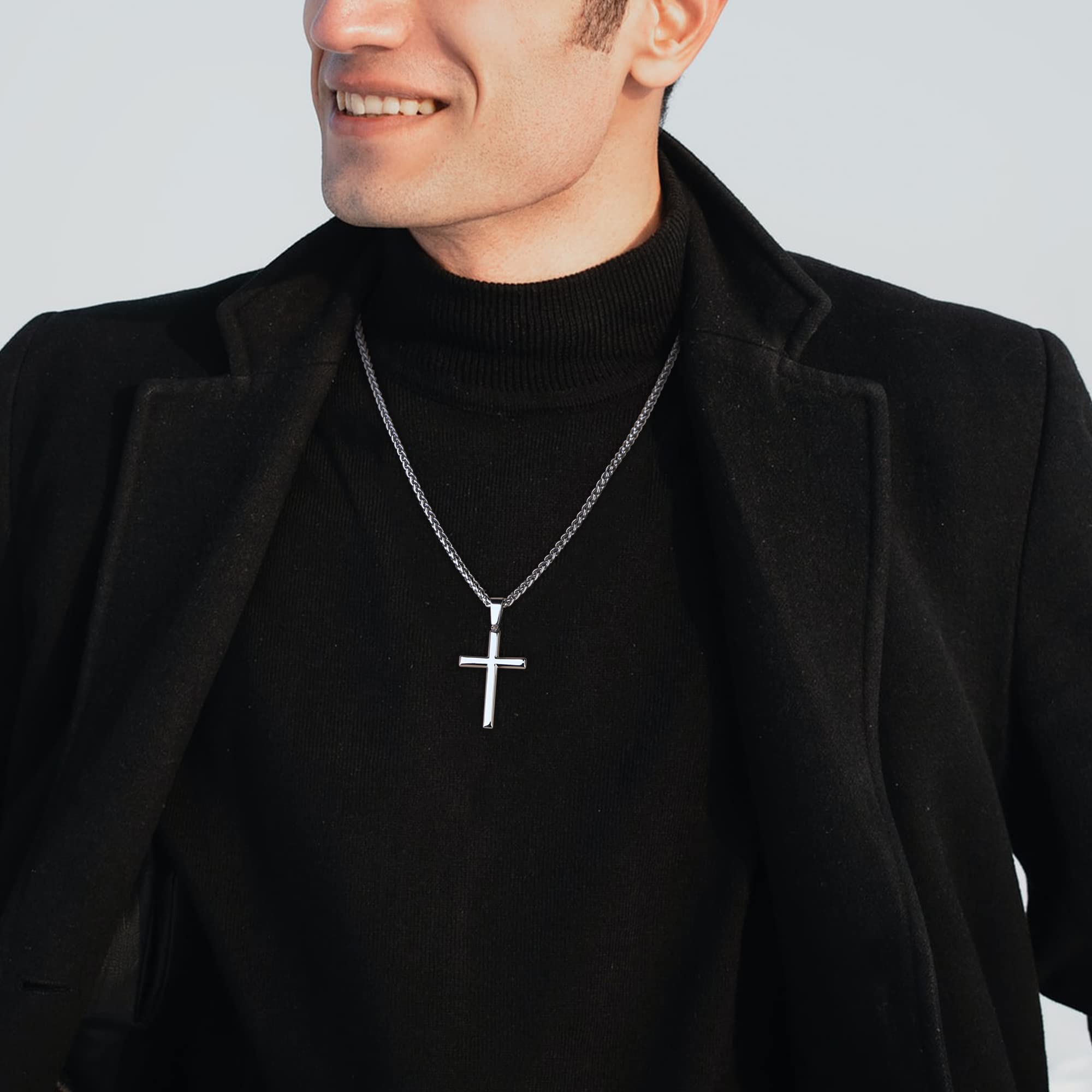 Adramata Kreuz Kette Herren Damen 925 Silber Kreuz Anhänger Halskette Edelstahl Kette Kreuz Halskette Silber Panzerkette Herren Silber Kette Kreuz Halskette