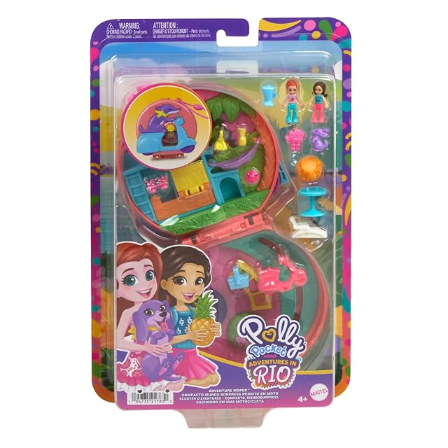 Foto 6 de 6 de Polly Pocket Adventures in Rio Cofre Perrito en Moto, Set de Juego para Mini muñecas con 2 Figuras