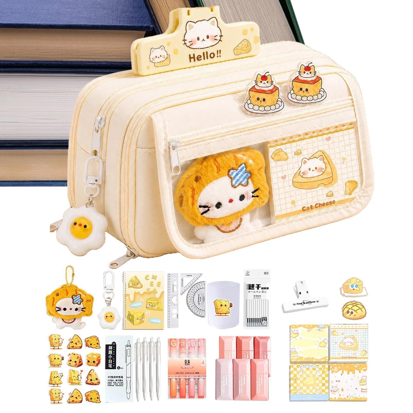 Astuccio Portamatite Con Maxi Set Cancelleria Design Gatto Formaggio | Astuccio Con Forniture Incluse Per Aula Università Viaggio Schizzi Ufficio Scrivania Arte Scuola