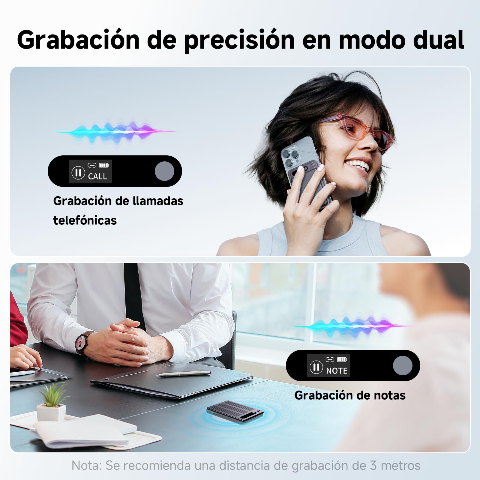 Grabadora de Voz IA, Transcribe y Resume con tecnología de IA, Negro