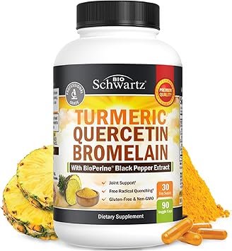 Turmeric Quercetin with Bromelain Supplement - Natural Extra Strength Immune and Joint Support with BioPerine Black Pepper for Max Absorption - Organic Tumeric Bromelain Supplement Vegan Safe, Non-GMO