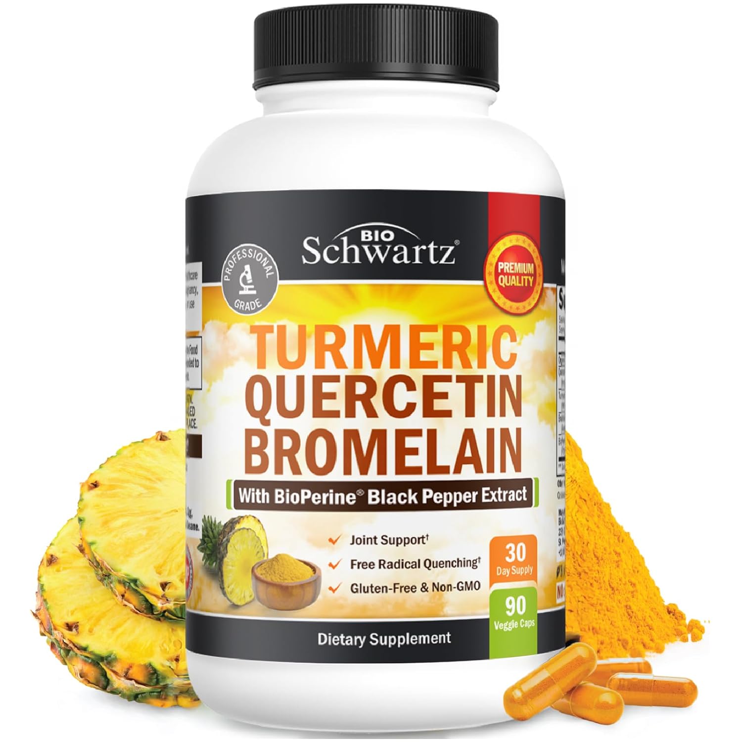 Turmeric Quercetin with Bromelain Supplement - Natural Extra Strength Immune and Joint Support with BioPerine Black Pepper for Max Absorption - Organic Tumeric Bromelain...