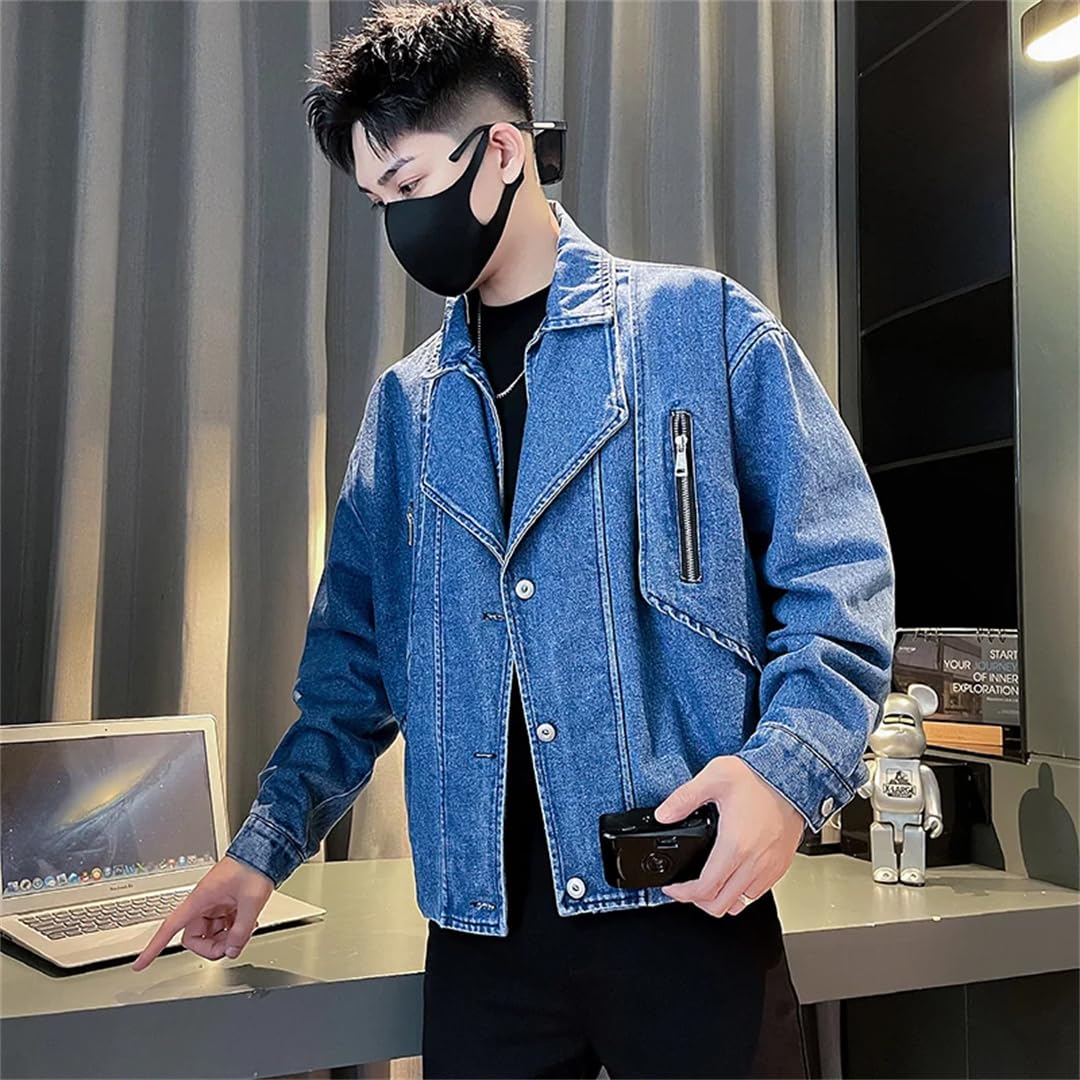 Męskie luźne dżinsy z klapą odzież uliczna Harajuku Hip Hop płaszcz kurtka dżinsowa